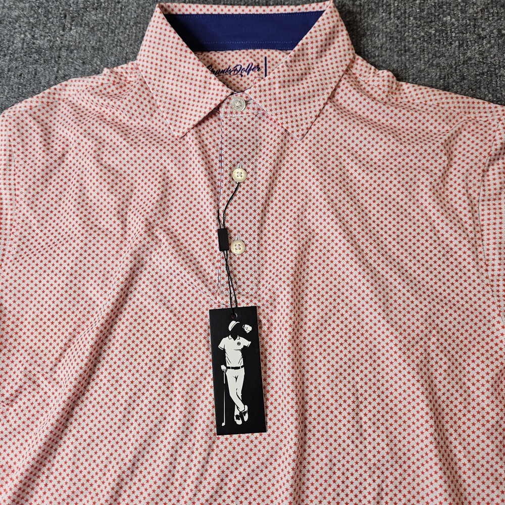 NWT Grunk Dolfer Men's Golf Polo Shirt Size Medium Red Stars